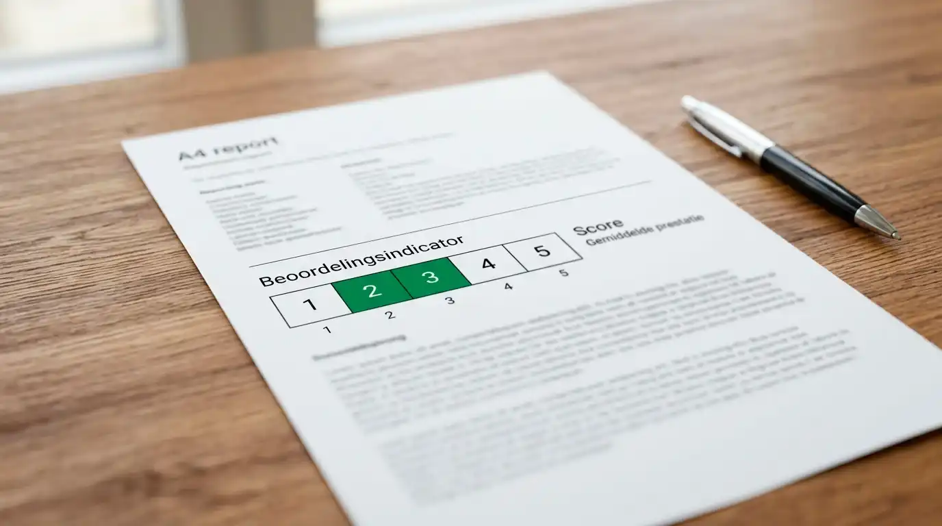 Eenvoudige vijfsterren-beoordelingsindicator op een rapport-document