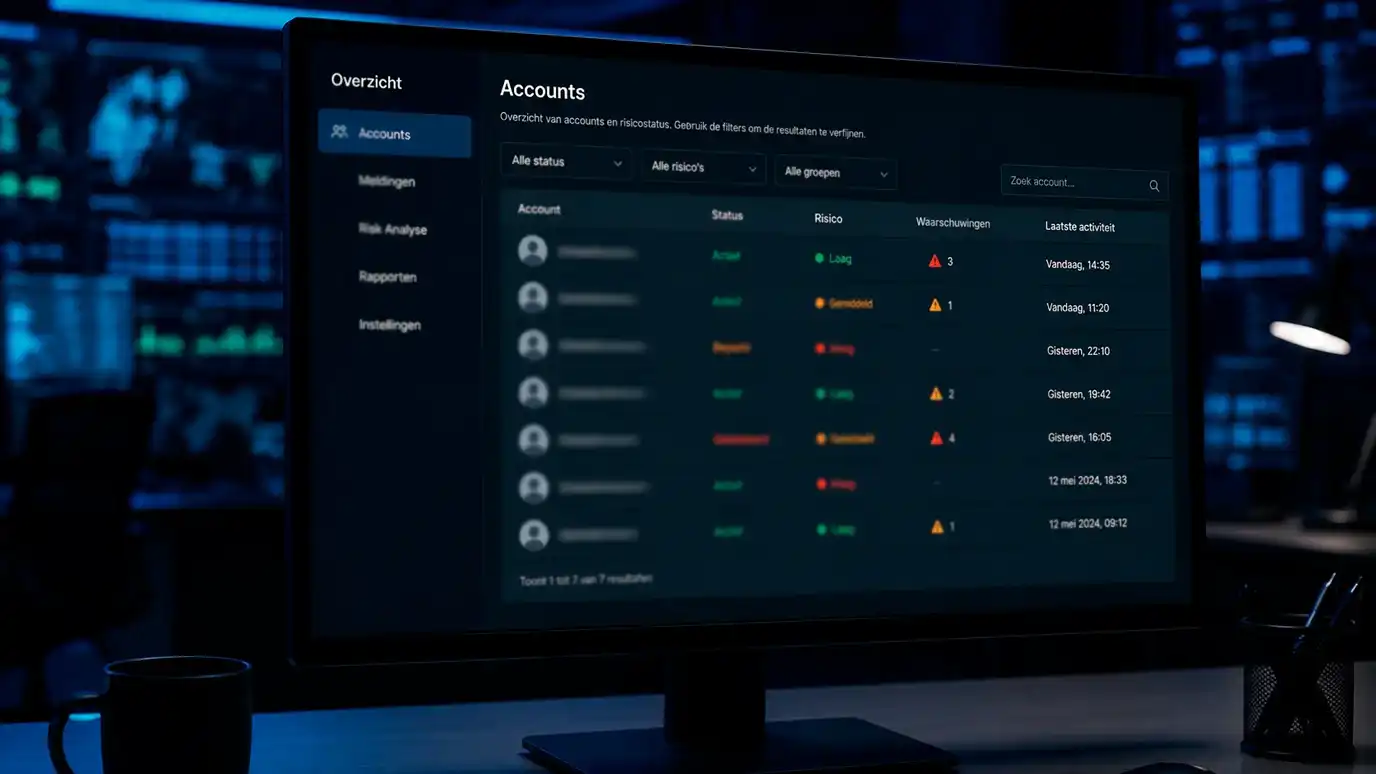 Beheerdersscherm met geautomatiseerde detectie-flags voor verdachte accounts