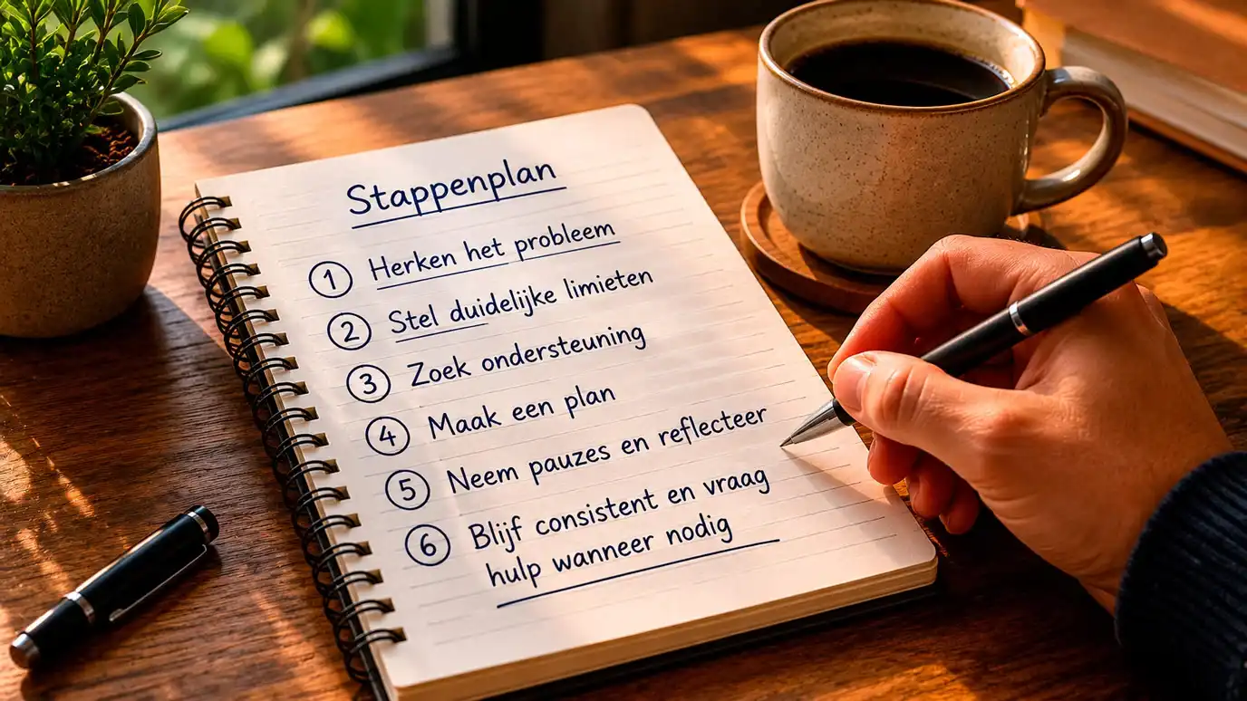 Notitieboek met handgeschreven stappenplan voor het escaleren van een geschil