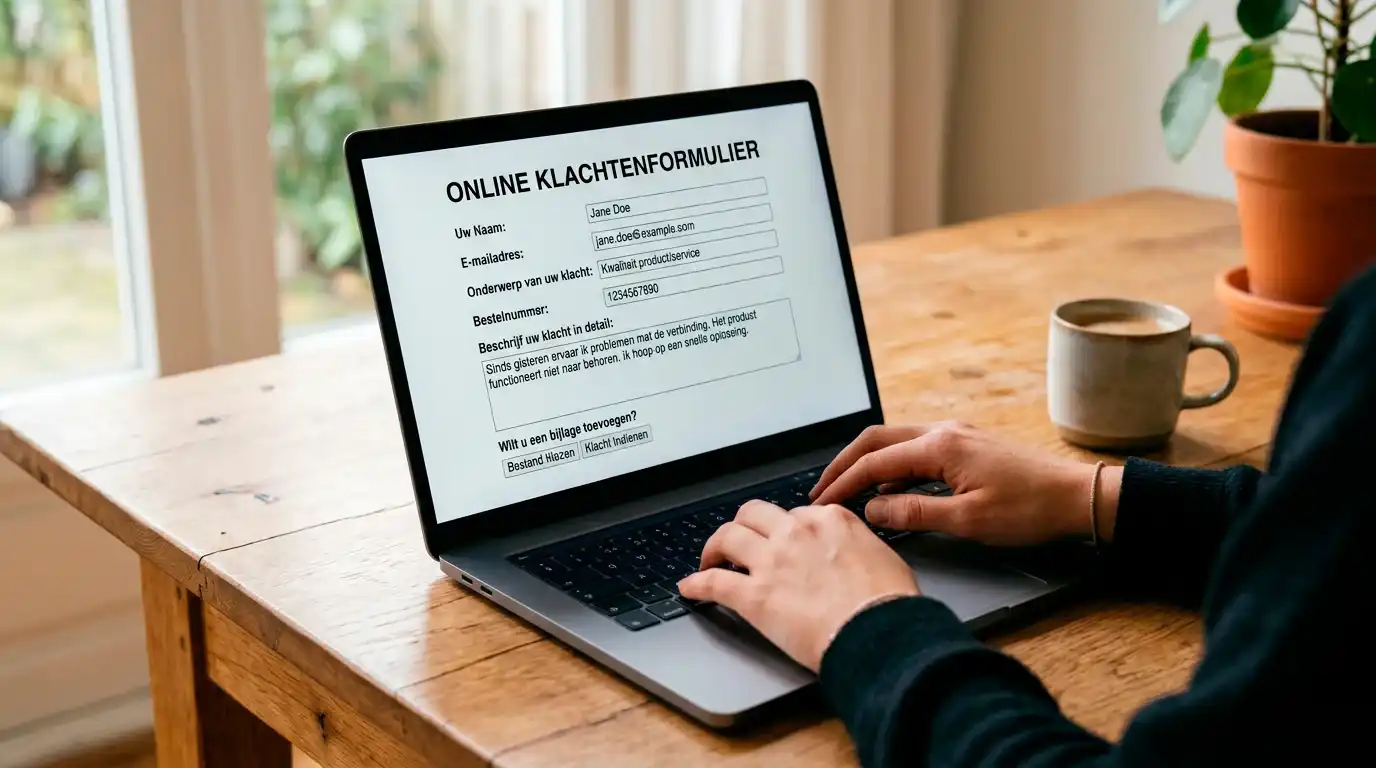 Engelstalig online klachtformulier van een Caribische toezichthouder op een laptopscherm