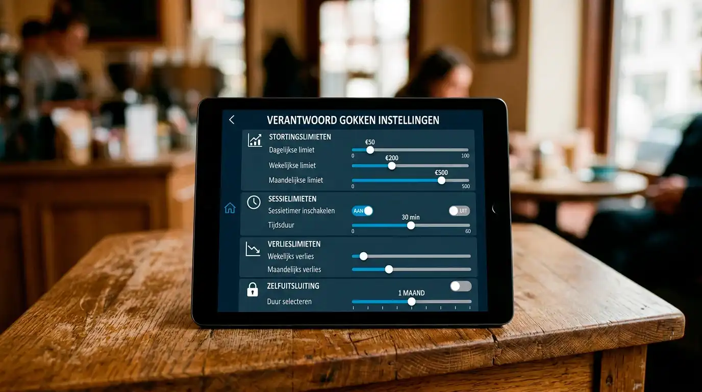 Interface met instellingen voor zelfgekozen stortlimieten en sessietijdmeldingen