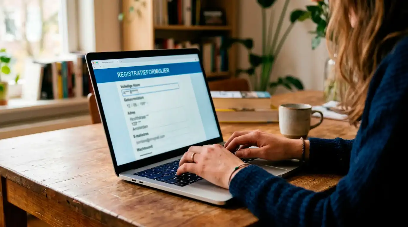 Laptop met een online registratieformulier van een buitenlands kansspelplatform