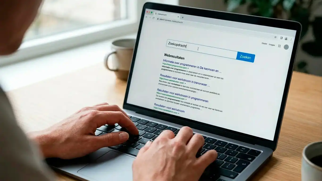 Persoon zoekt de providernaam van een slot via een laptop op