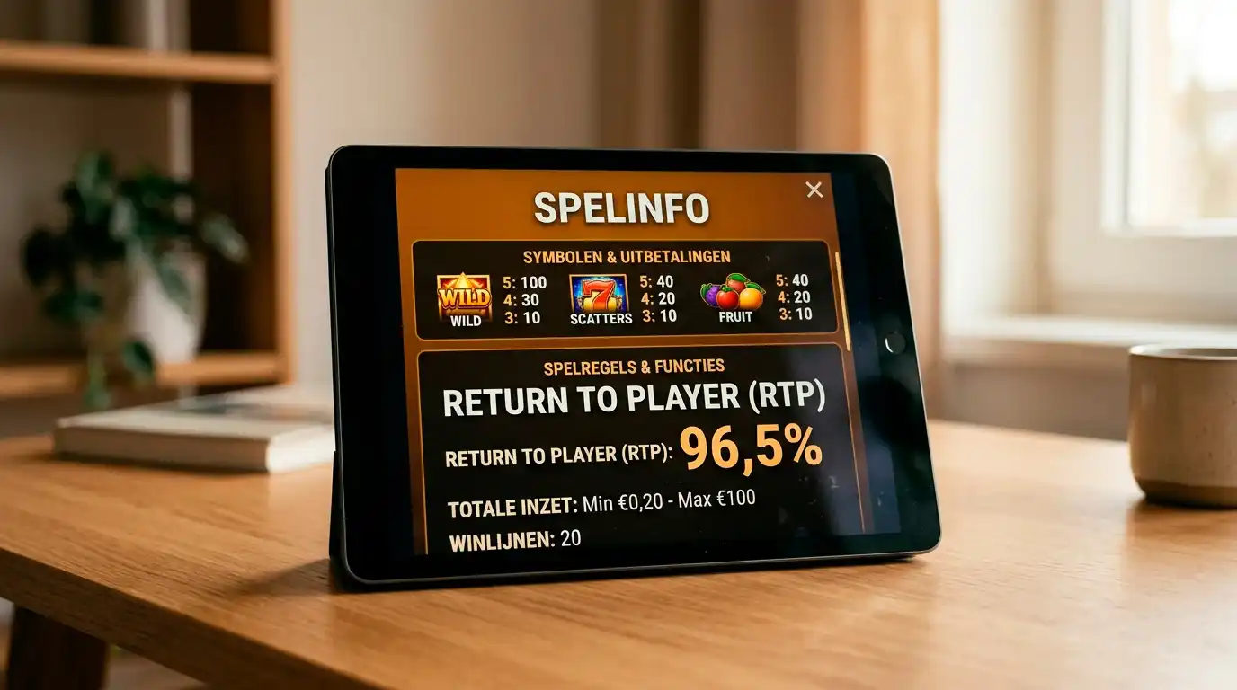 In-game info-tab van een online slot die het Return to Player-percentage van een specifieke variant toont