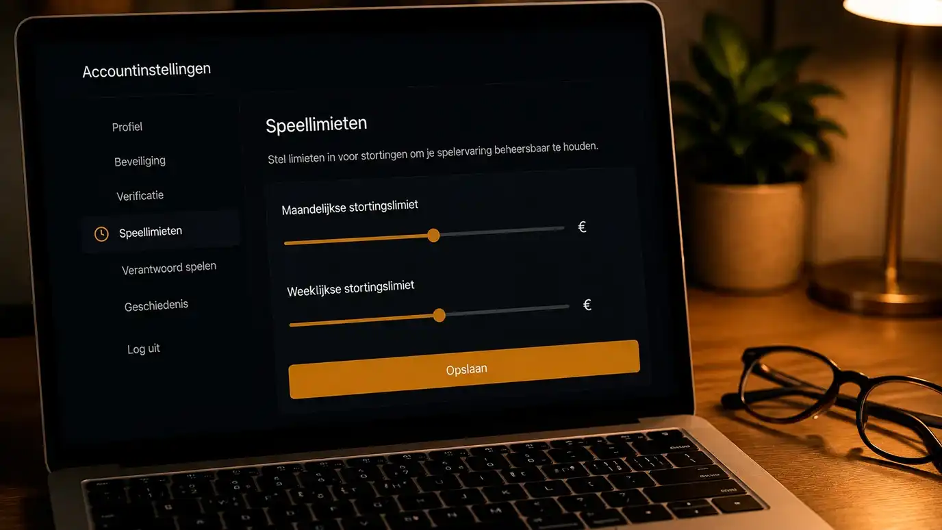 Laptopscherm met een instellingenpaneel voor vrijwillige stortingslimieten in een online casino-account