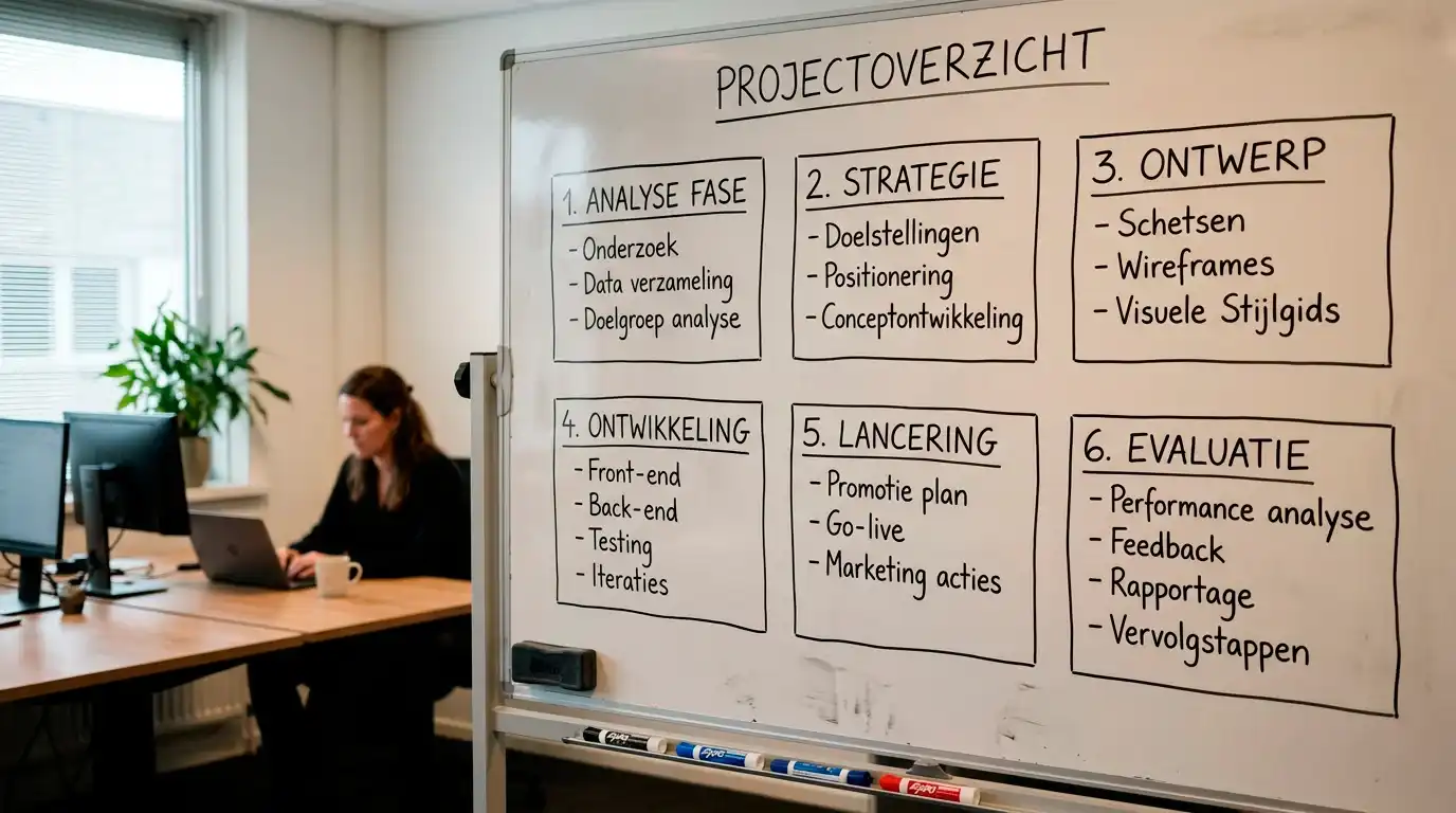 Whiteboard met zes genummerde toezichtsdomeinen die door een regulator worden gecontroleerd