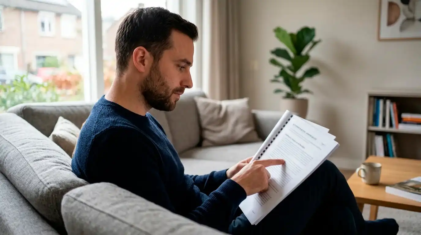 Speler leest bonusvoorwaarden op document