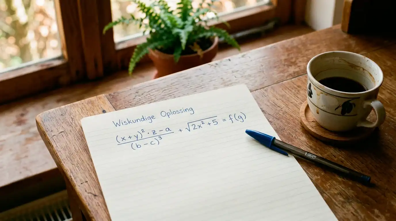 Vel papier met de wagering-formule handgeschreven uitgewerkt op een houten bureau
